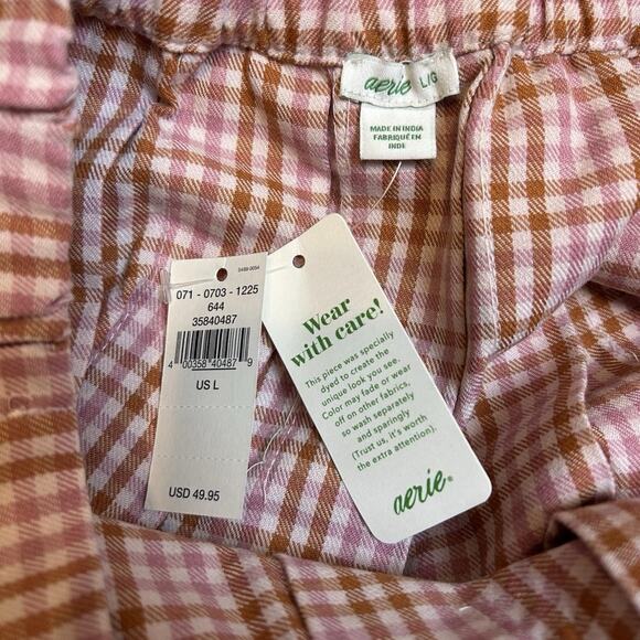 NWT Aerie Womens Pink Plaid Pleated Mini Skirt Size L Preppy Schoolgirl Coquette - Picture 3 of 6